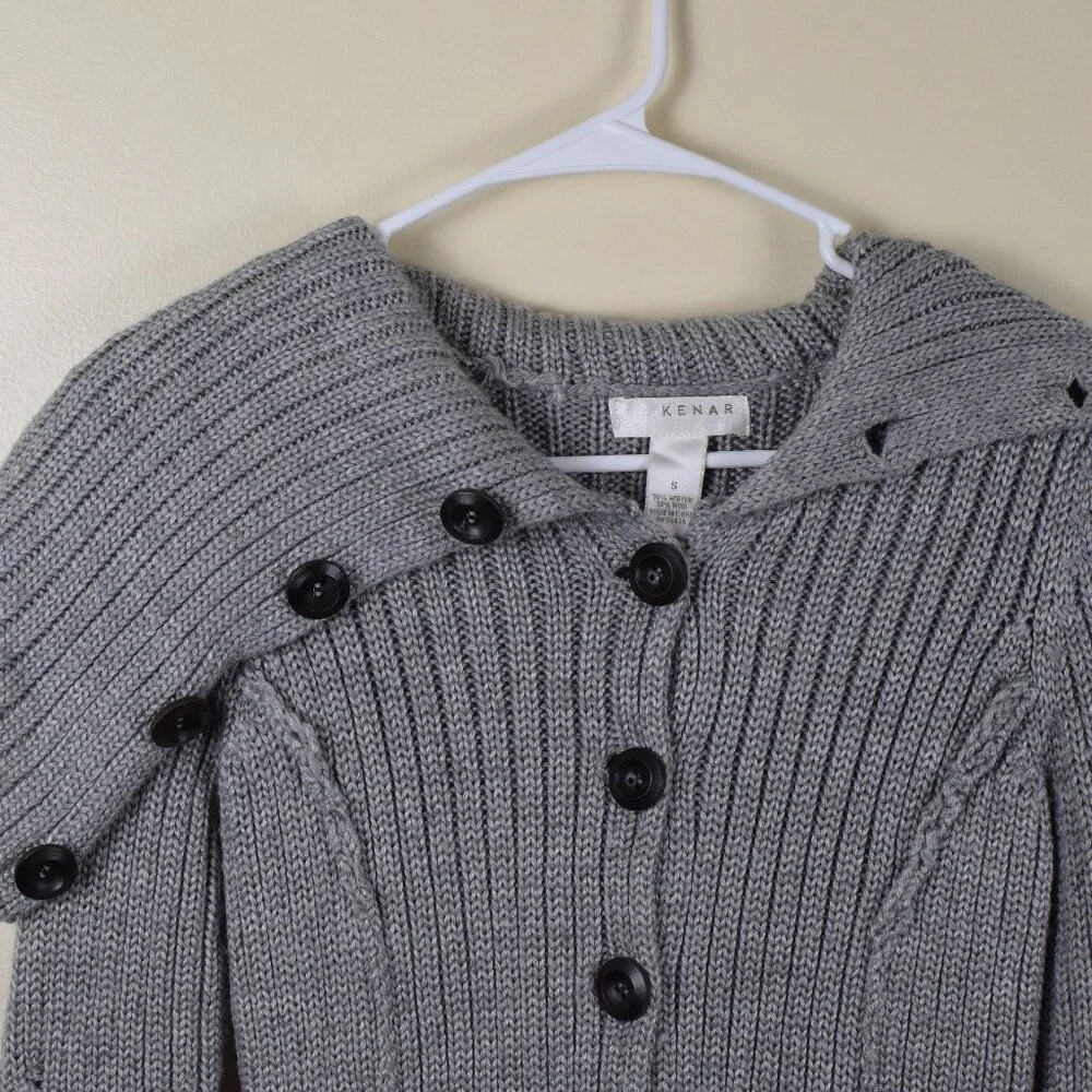 Kenar Wool Blend Grey Asymmetrical Neck Long Button Cardigan Sweater Winter Fall - Picture 2 of 13